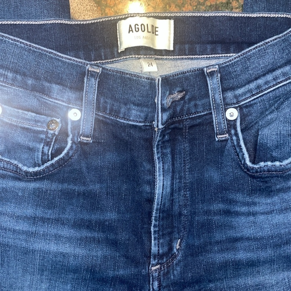 Agolde Jeans Sophie Crop Skinny Raw Hem Medium Dark Wash Stretch Size 24 - Picture 6 of 8